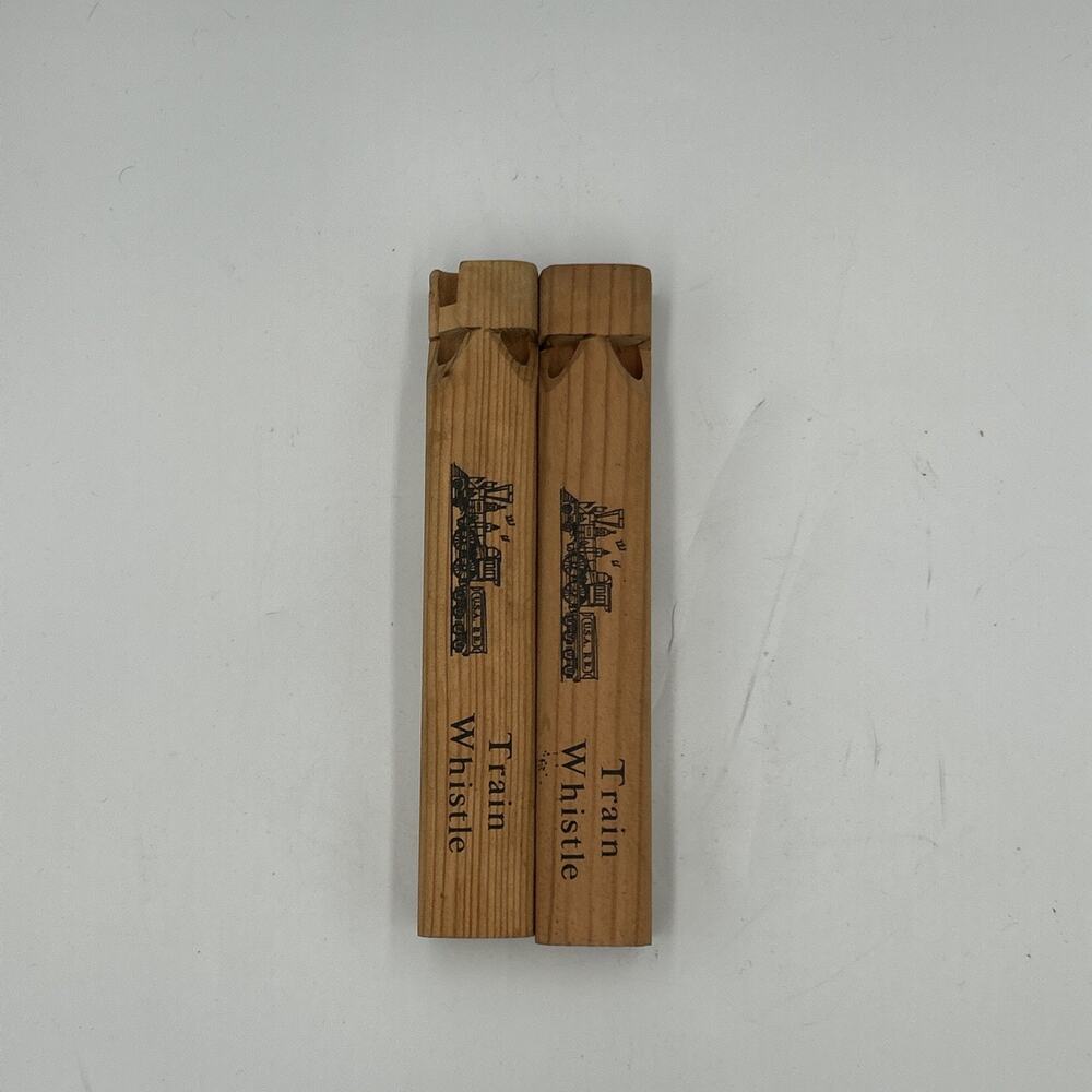 Wooden Train Whistle Toy Set of 2 Classic Steam Sound Multi-Tone Kids Toy
